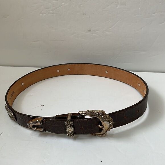 Brighton Accessories - VINTAGE BRIGHTON BELT IN BROWN LEATHER WITH SILVER MEDALLIONS‎